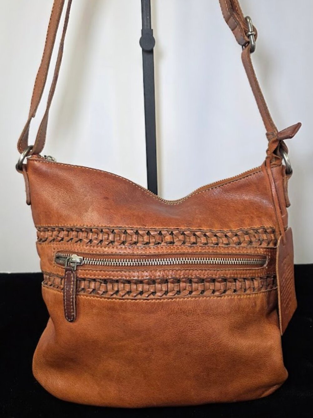 Vilenca Holland Brown Leather Braided Crossbody Shoulder Bag